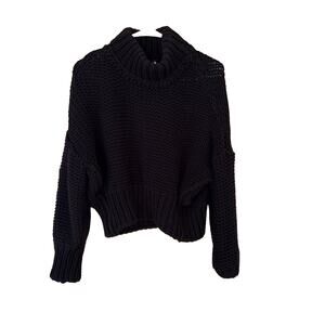 Free People Only Sunshine Black Chunky Knit Turtle Neck Sweater Size S
